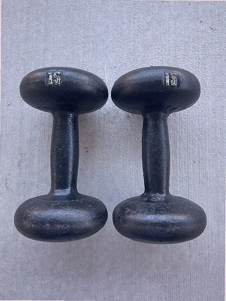 Vintage 15 Lb Bun Head Cast Iron Dumbbells 2x15Lb Total 30 Lbs Unbranded