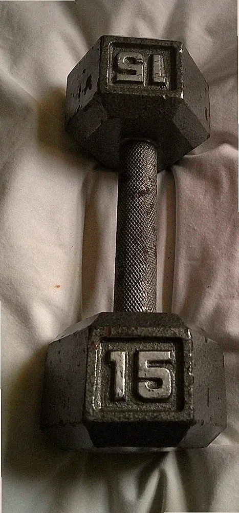 Vintage 15lbs Cast Iron Dumbbell Hex Style Has Some Ware 1 Single Dumbbell