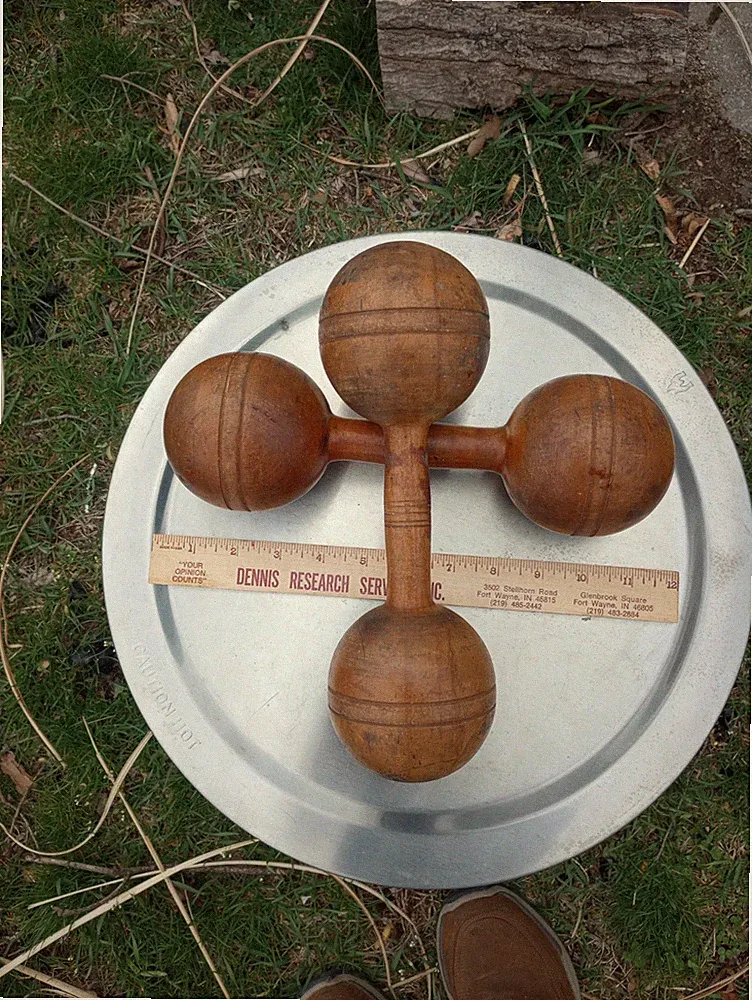 Vintage 1920s Wood Dumbells Pair Hand Weights Standard Antique Gym Decor