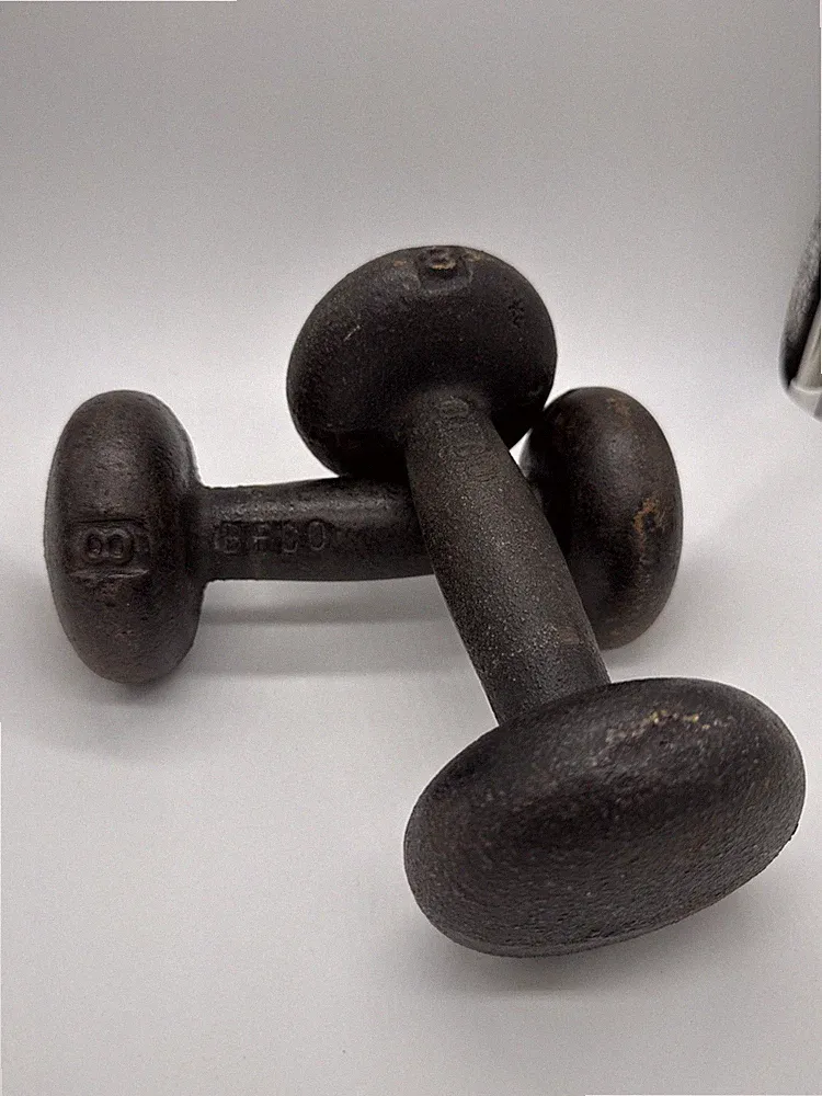 Vintage 1970s BFCO Dumbbells - 8lb each - Pair - Cast Iron Round Heads