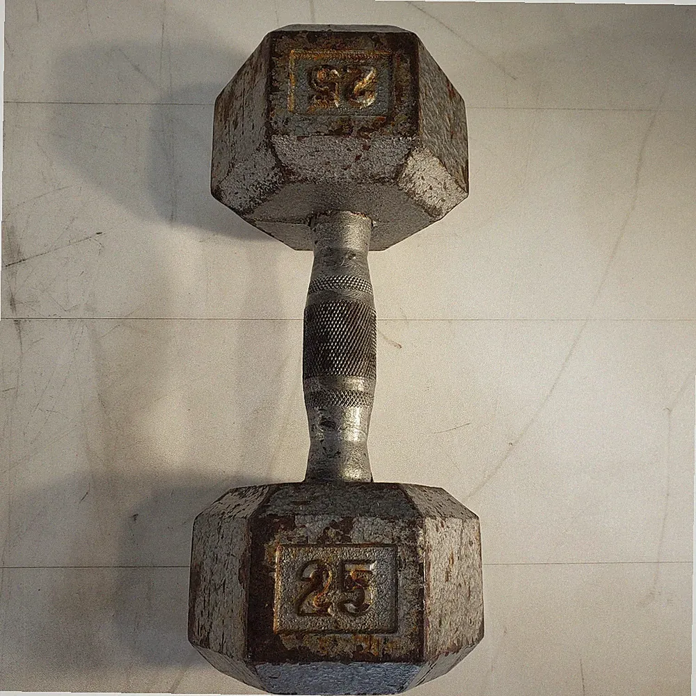 Vintage 25lb Hex Dumbbell w/ Knurled Grip Cast Iron