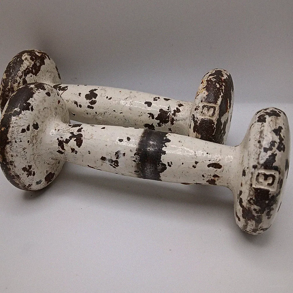 Vintage 3lb Cast Iron Round Dumbbell Set