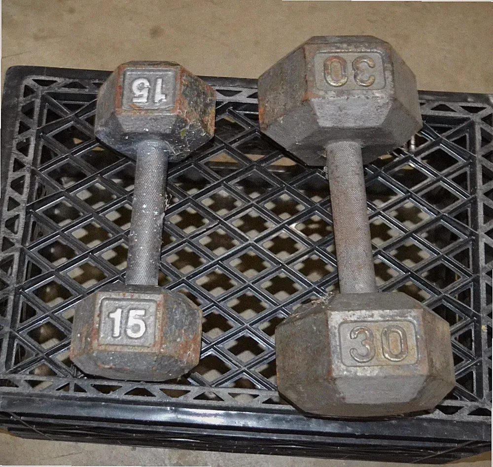 Vintage 45LB total Cast iron Hex Dumbbell 15lb and 30lb no brand