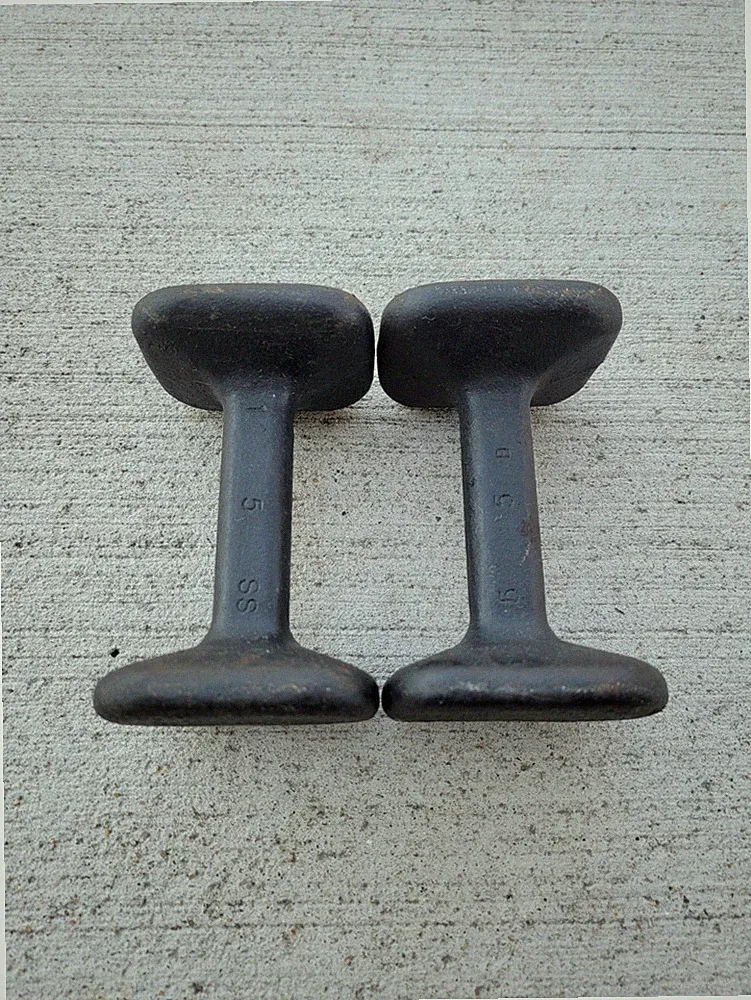 Vintage 5 Lb Cast Iron Dumbbells Pair, Billard, Sinking Springs Foundry