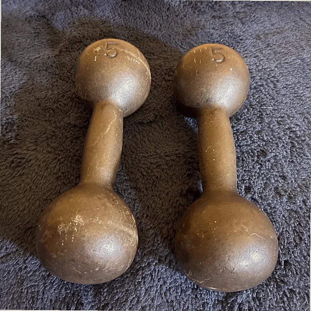 Vintage 5 Lbs Antique Cast Iron Globe Dumbbell Set of 2 Dumbbells Weights