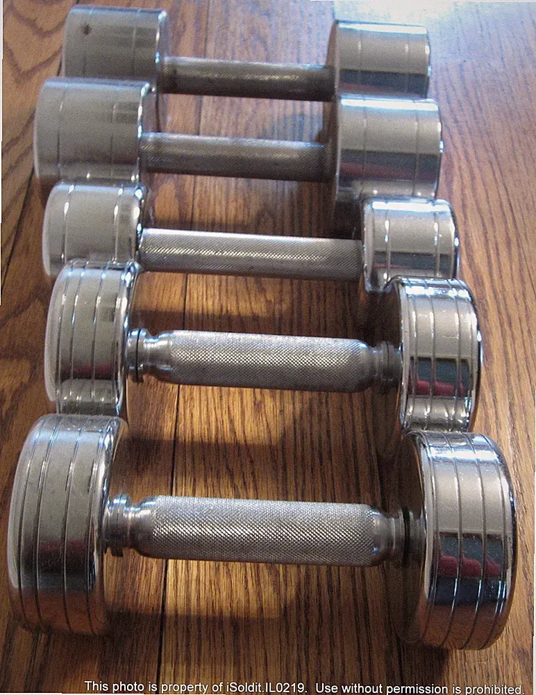 VINTAGE 5-PC ALL-CHROME DUMBBELLS - 50-lbs Total!