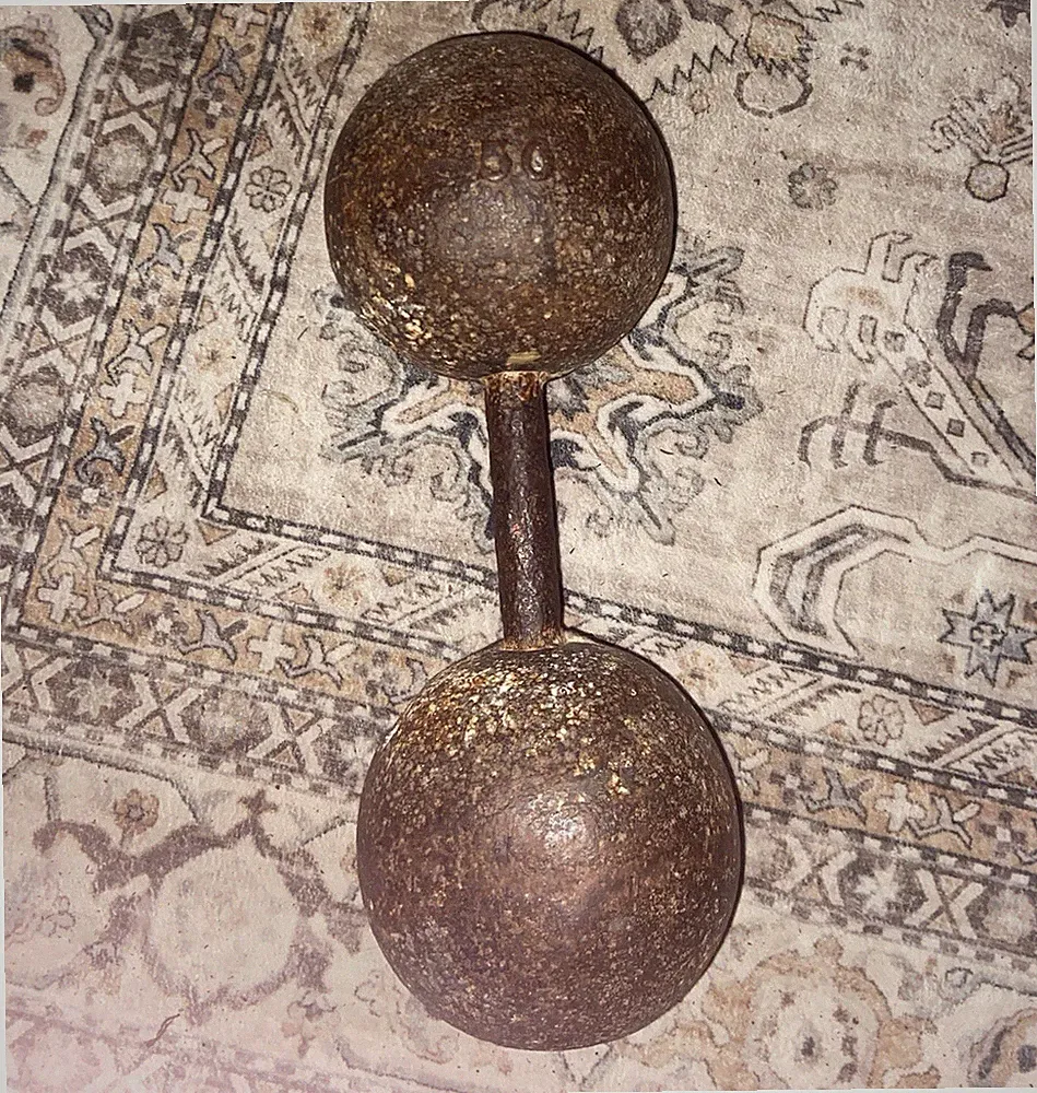 Vintage 50lb globe dumbbell