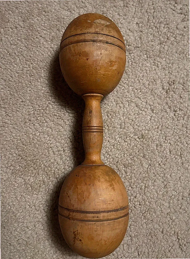 Vintage Antique Wooden Dumbbell Weight 2LB (2.25 lbs)