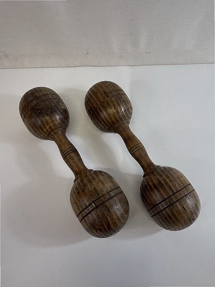 Vintage Antique Wooden Dumbbells 1lb Each Hand Weights Gym Decor Exercise - Pair
