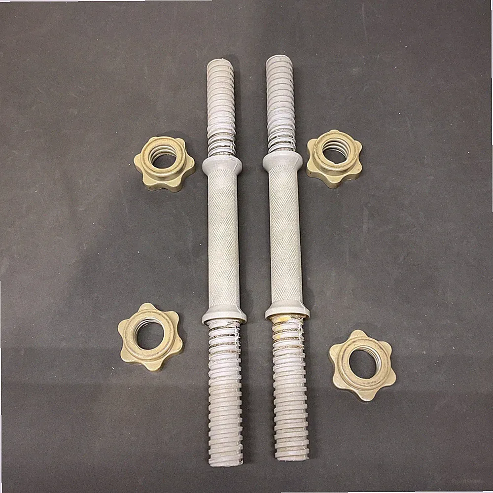 Vintage Barbell handles 14" Regular Threaded Dumbbell Delrin? plastic W collars