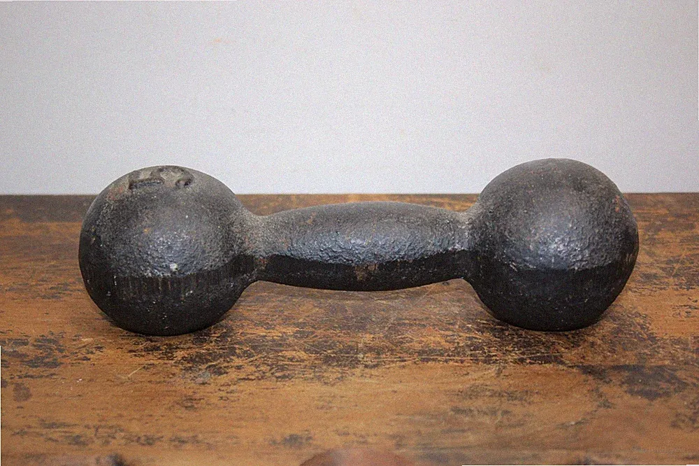 Vintage Cast Iron 5 lb Dumbbell with Round Globe Heads Single flat bottom black