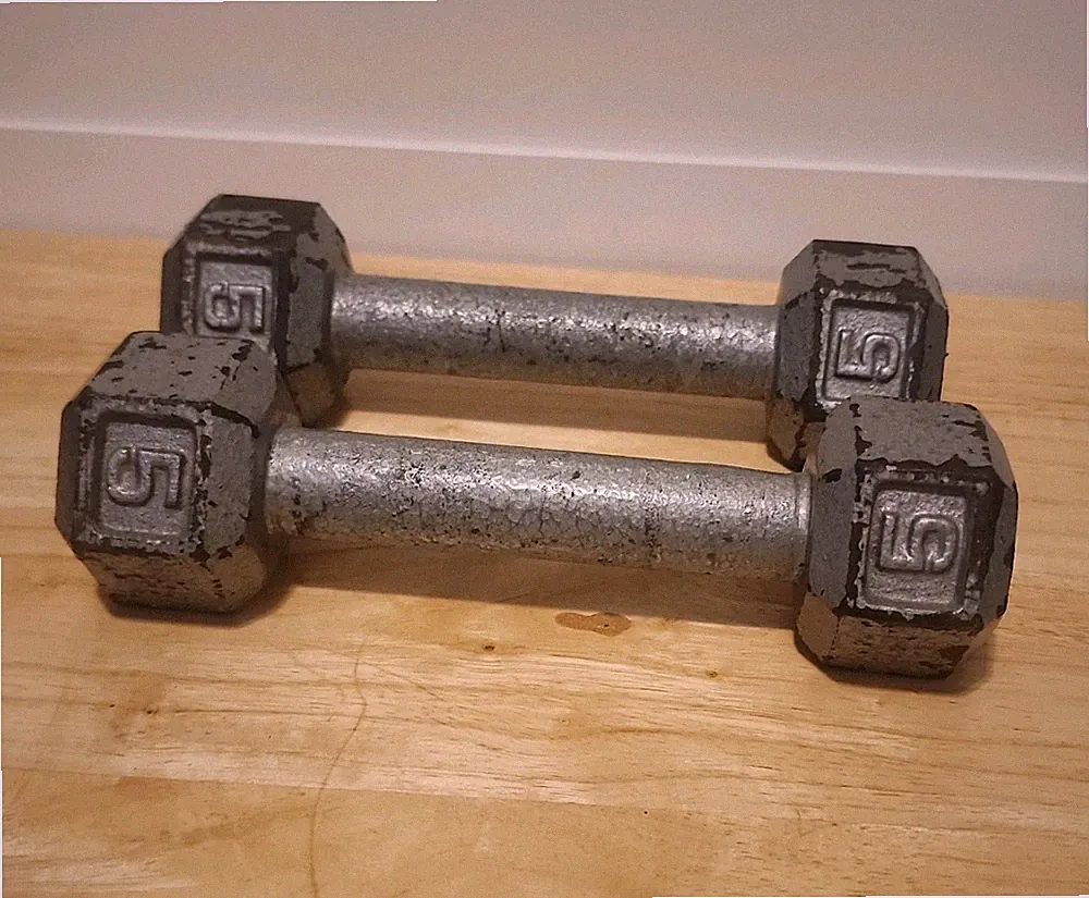 Vintage Cast Iron 5 LB Hexagon Dumbbells 10 LB Total