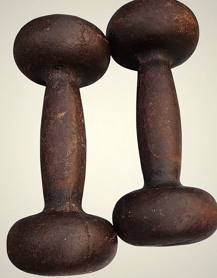 Vintage Cast Iron Dumbbells Pair 8LB Antique Old School Gym Weights