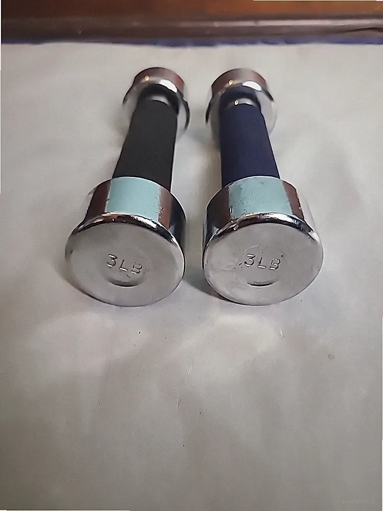 Vintage Chrome Pair 3lb Dumbells (6 lbs Total) Screw On Weights-Different Bars