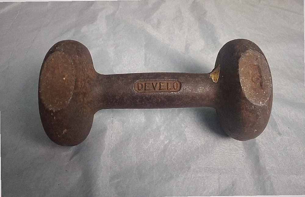 Vintage Develo 10 lb Bun Style Cast Iron Dumbell Exercise Weights
