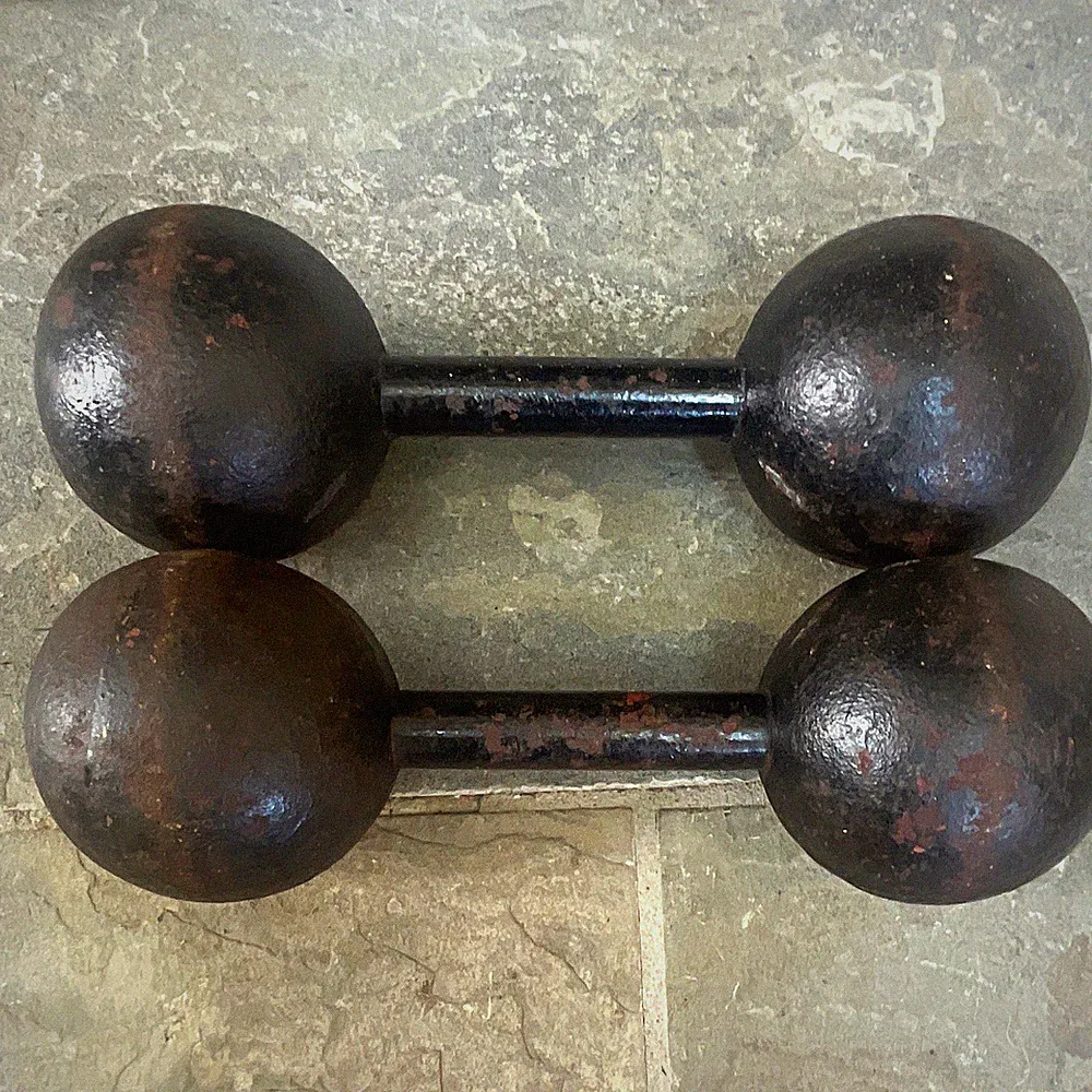 Vintage Globe Cast Iron Barbells Pair 27 lb Each (2)