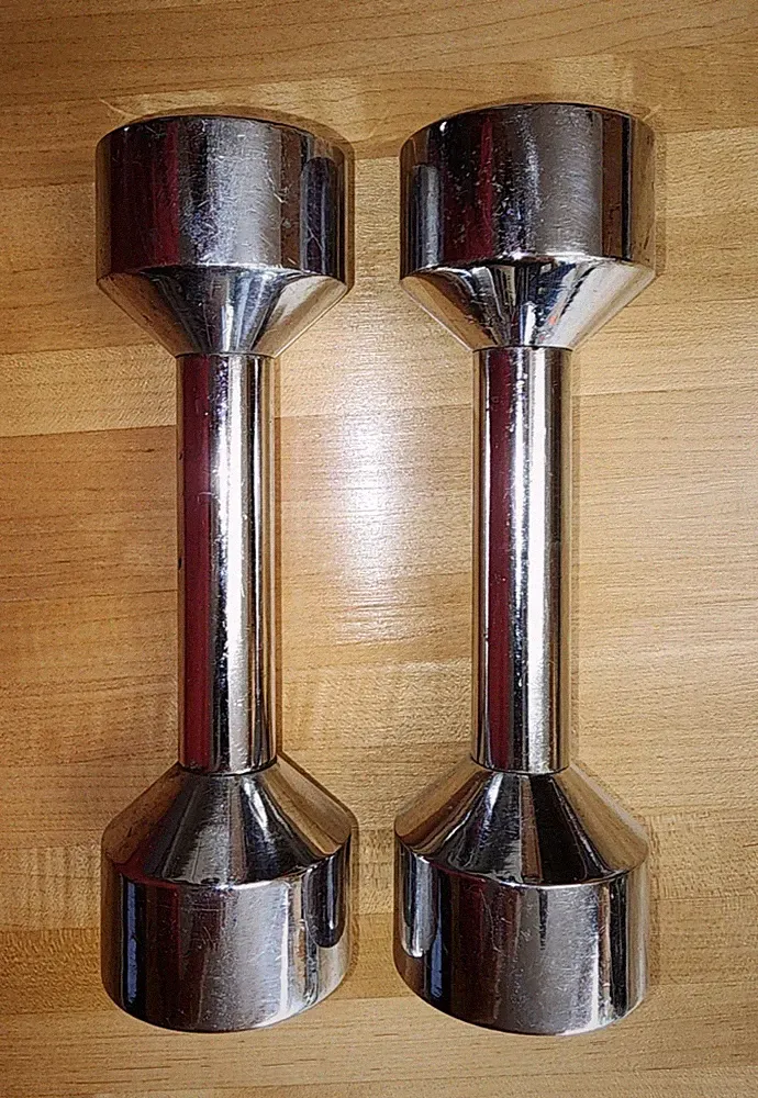 Vintage Joe Weider Chrome 5Lb Dumbbell Set Of Two Weight Screw Off/On