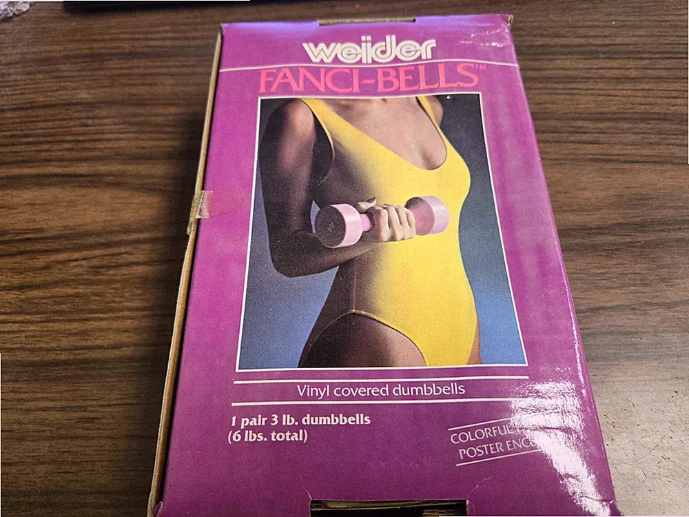 Vintage Joe Weider Fanci-Bells Vinyl Covered Dumbbells 2 x 3Lbs. - New Old Stock