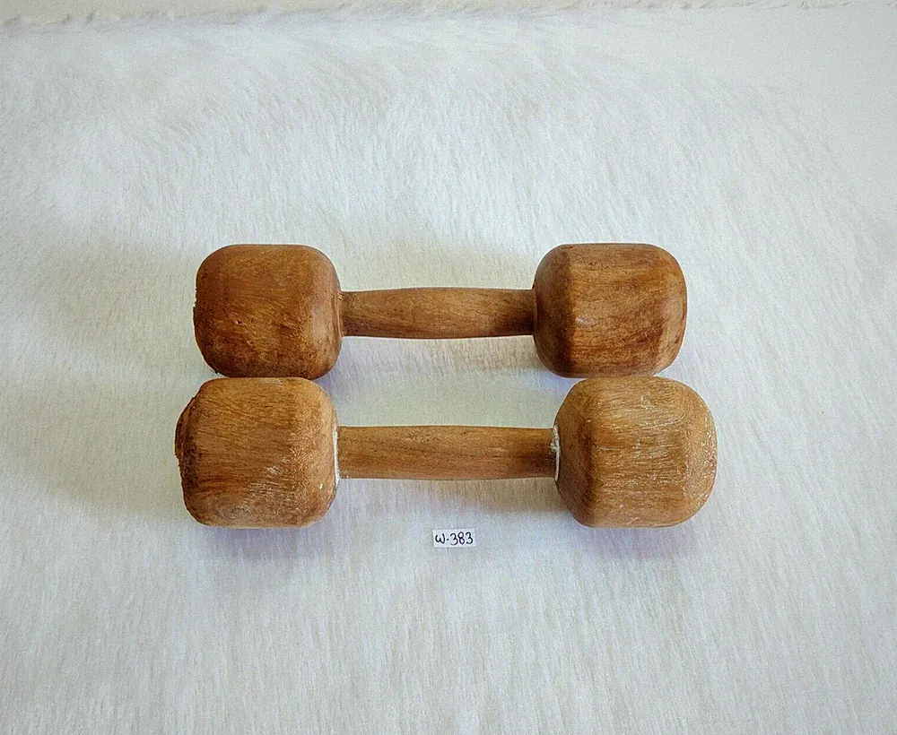 Vintage Original Old Wooden Dumbbell 2Pcs Decorative Collectible Gym Props W383
