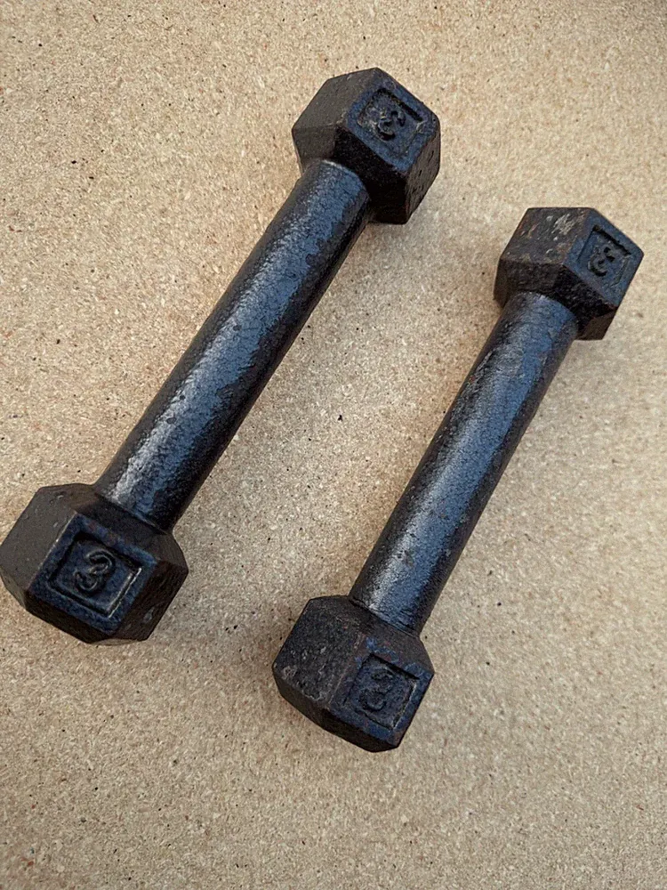 Vintage Pair 3 lb cast iron Dumbbells Workout Exercise #16