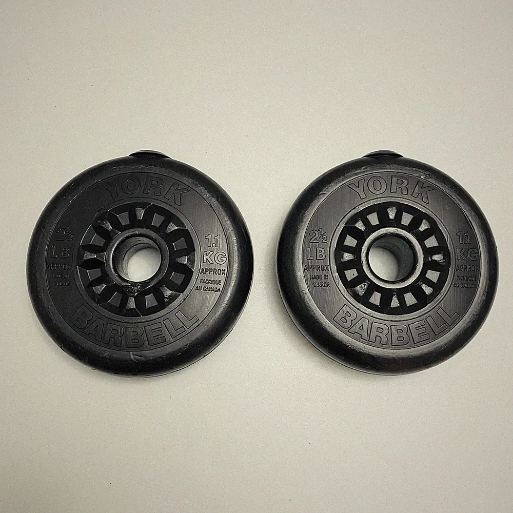 Vintage Pair of 2.5 lb YORK Barbell Dumbbells Plastic Weight Plates, 5 lbs Total