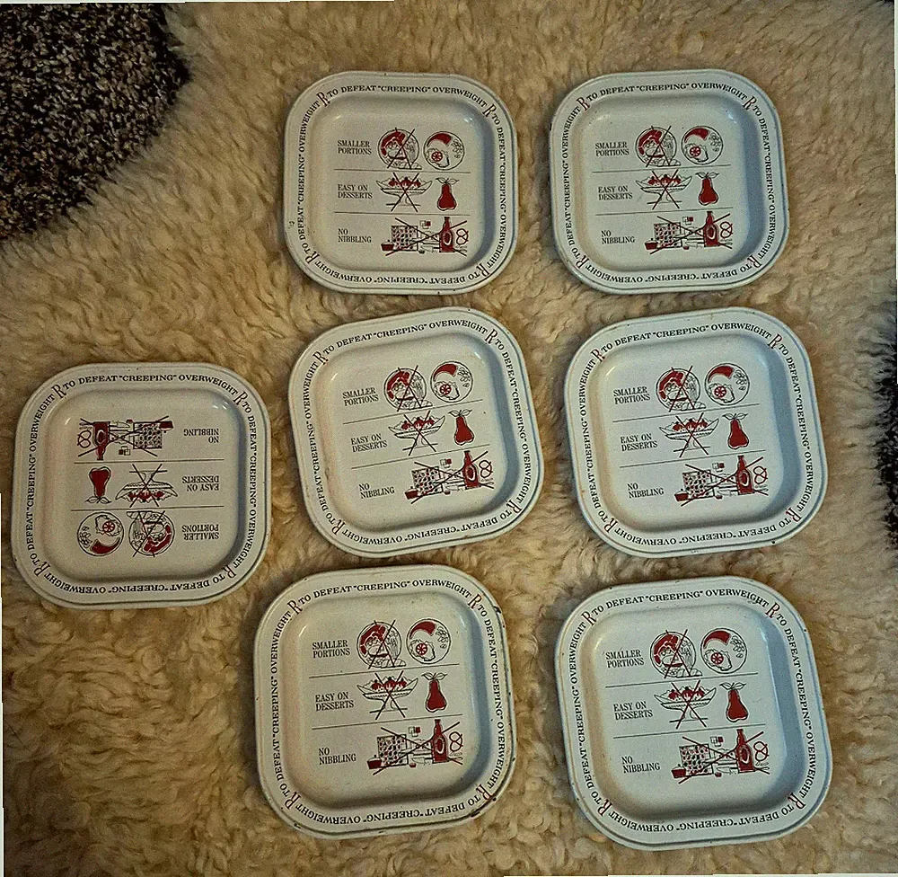 Vintage Portion Control Diet Plates Set of 7 Retro Weight Loss Graphic Plates