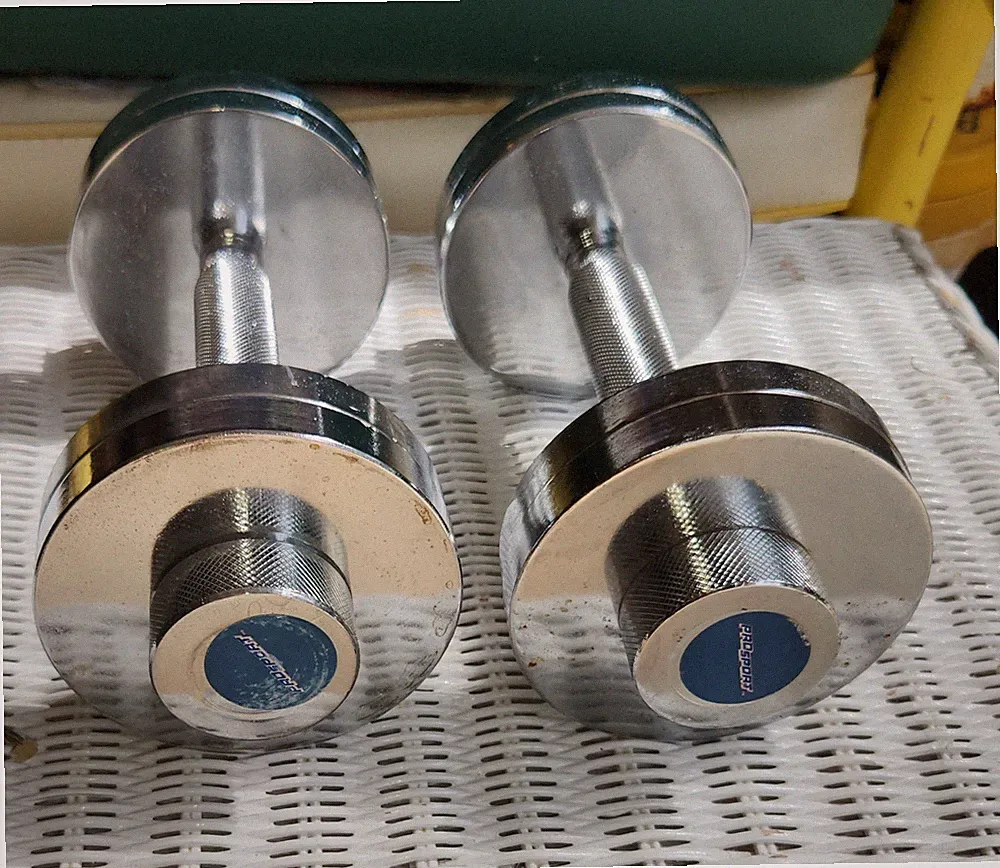 Vintage Prosport Chrome Plated Steel 8 lb Dumbells w/weight plates