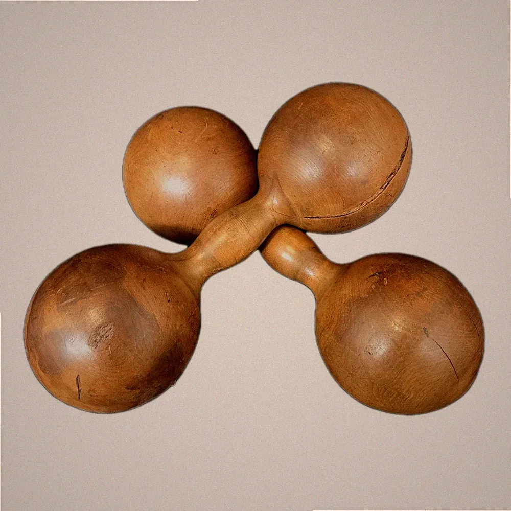 Vintage Set of 2 Wooden Antique Dumbbells Weights Workout Exercise Wood Hand 1LB
