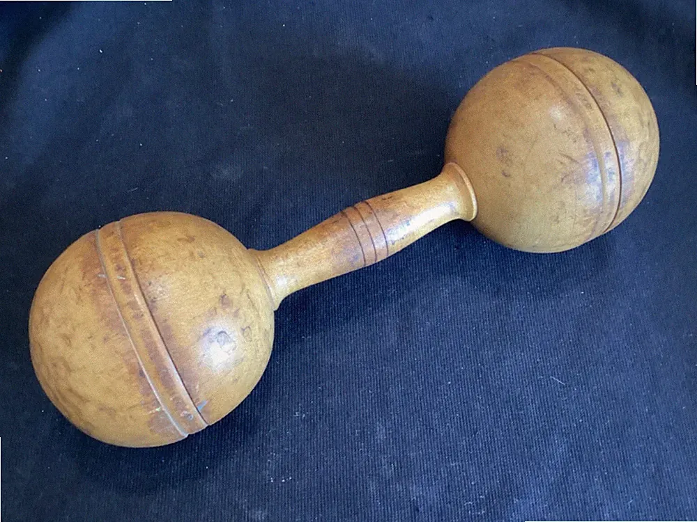 Vintage Solid Turned Maple Wood Dumbbell Exercise Workout Hand Weight