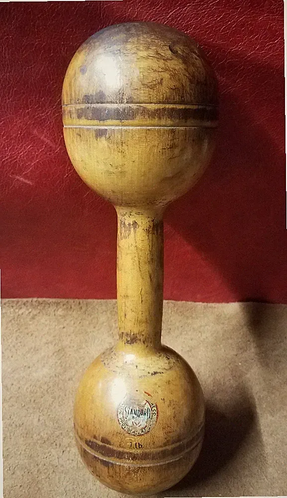 VINTAGE Standard WOOD DUMBBELL 1 Lb WEIGHT PRIMITIVE EXERCISE GYM WOODEN