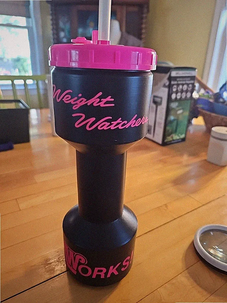 Vintage Weight Watchers Works! Travel Plastic Workout Bottle Dumbbell Shaped New