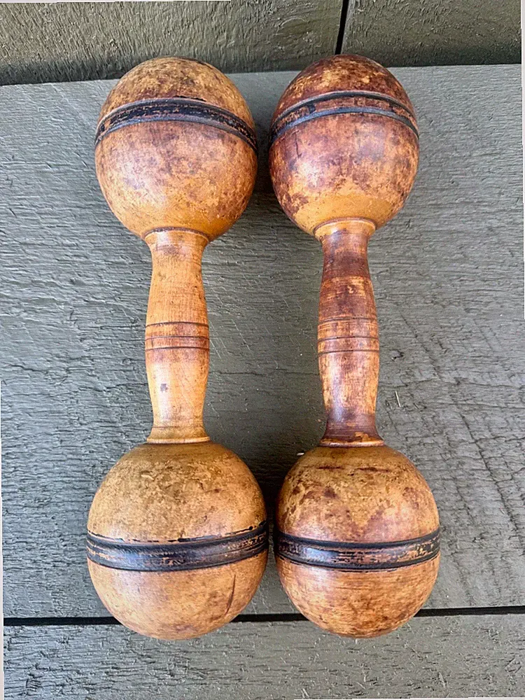 Vintage Wood Dumbbell Set 1 lb each