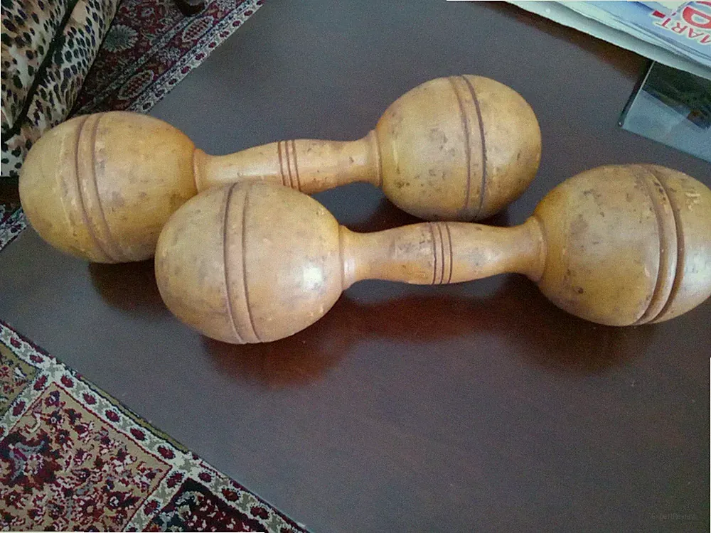 Vintage Wooden Antique Old Dumbells Weights 1 Lb. Each