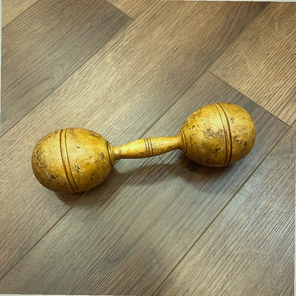 vintage wooden dumbbell (weighed At 11.5 Ounces)