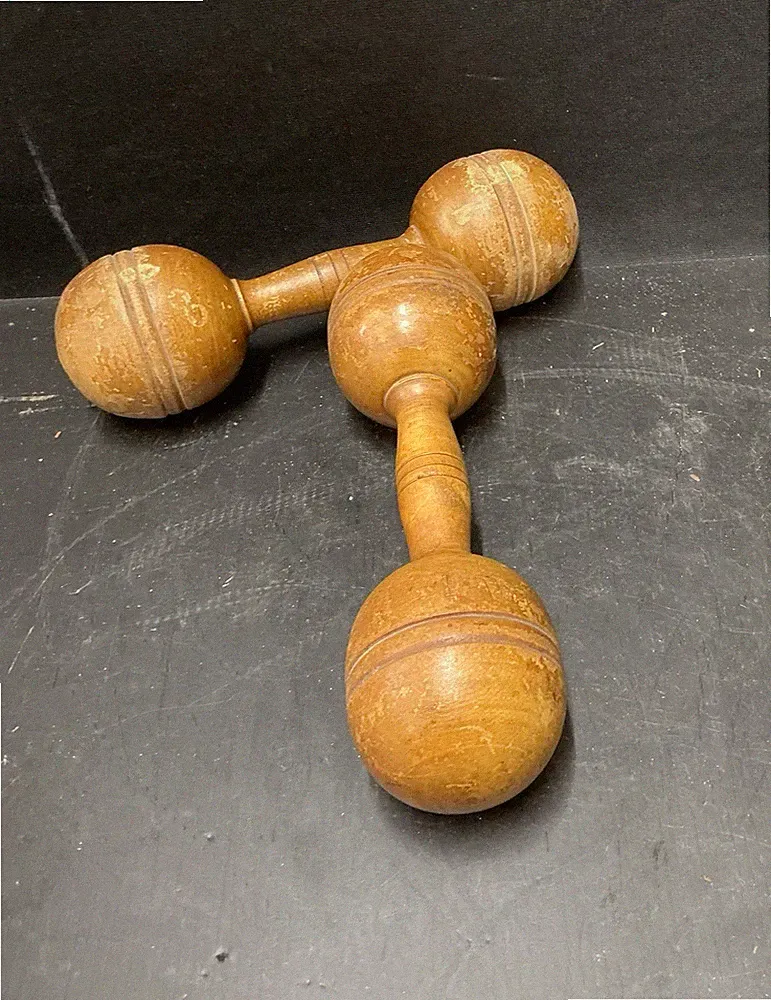 Vintage Wooden Dumbbell Weights 1 LB Each Ca. 1900