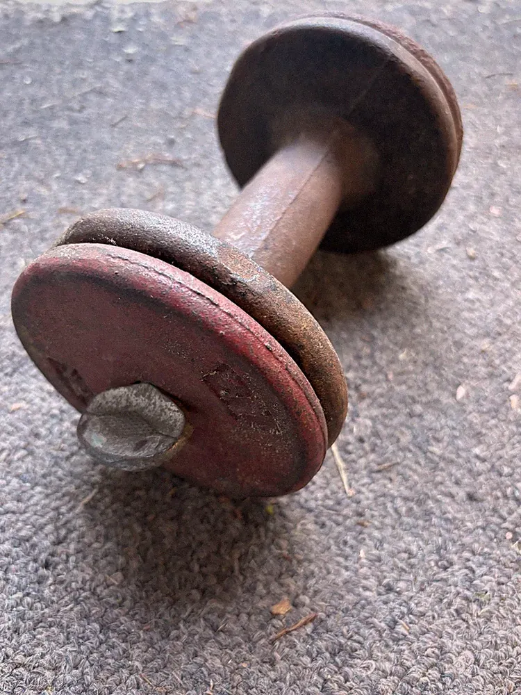 Vintage York BarBell single Aristocrat dumbbell handle 2x 1 1/4 lb weight plates