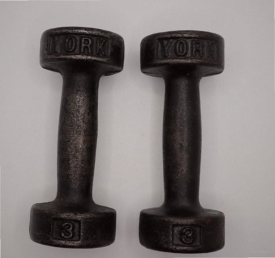 Vintage York PA 2lb Roundhead Cast Iron Dumbbell Weight Set