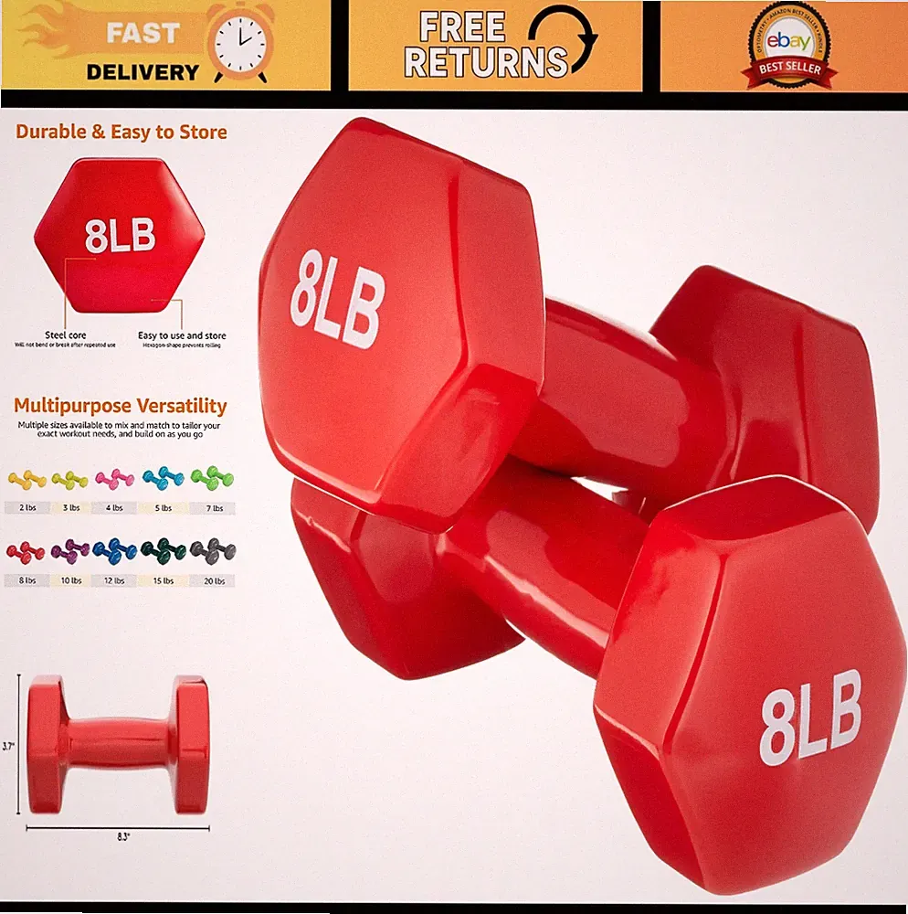 Vinyl Coated Dumbbell Hand Weights - Adjustable, Non-Slip Grip, Home Gym Fitness