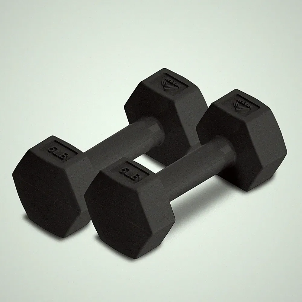 Vinyl Coated Hand Weight Dumbbell Set (5lbs each) - Hex Shaped, Roll Free for...