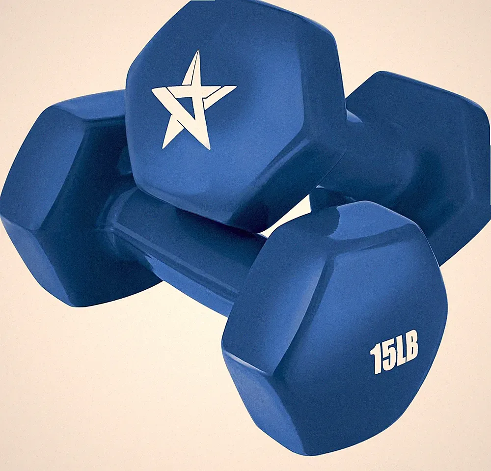 Vinyl Hexagon Dumbbell Dumbbells Set of 2 Hand Weights Home Gym & Strength 15lb