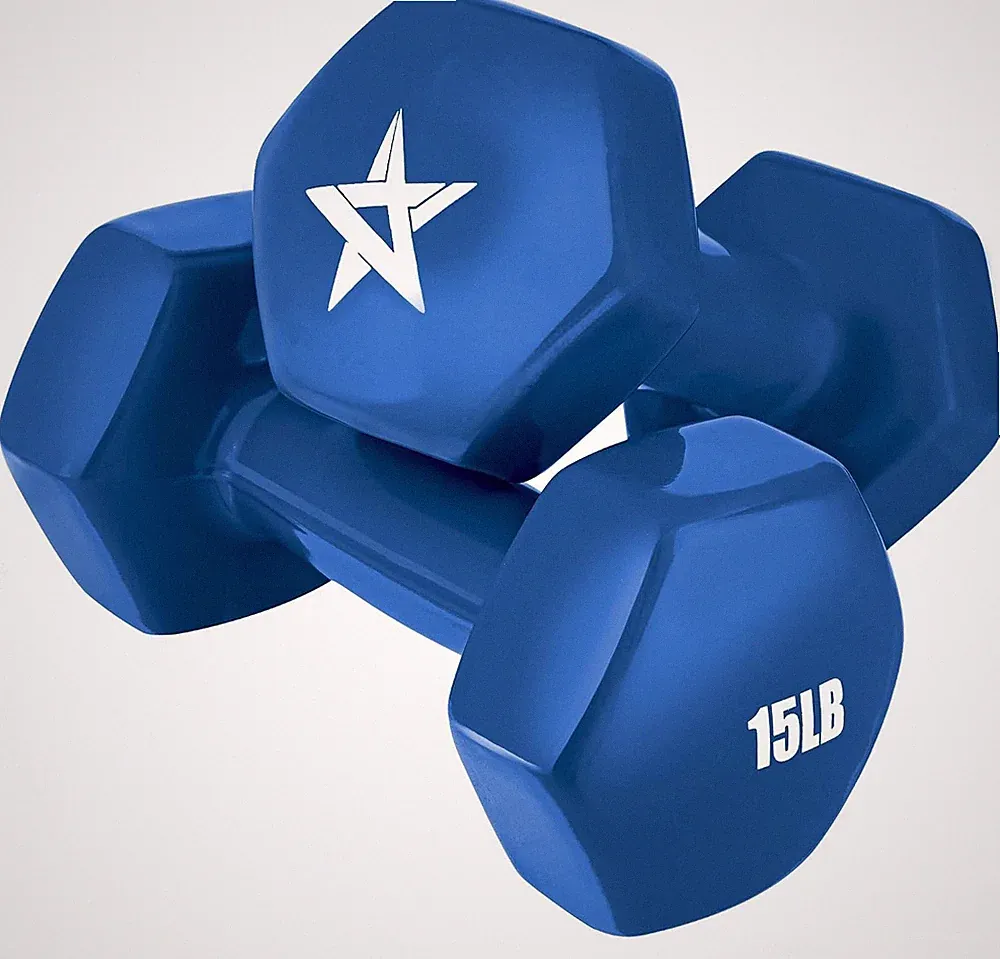 Vinyl Hexagon Dumbbell Dumbbells Set of 2 Hand Weights Home Gym & Strength 15lb