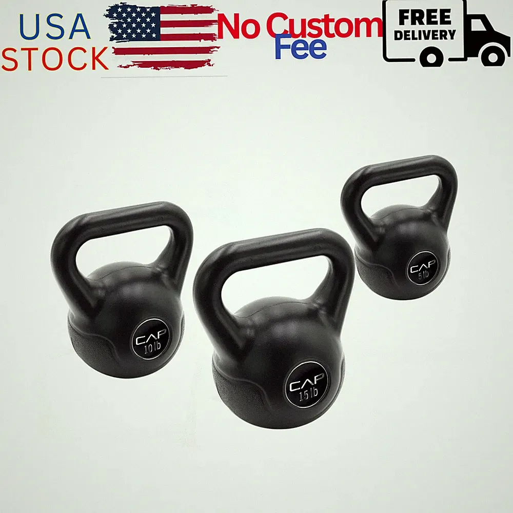 Vinyl Kettlebell Set 30 lb Total Includes 5 10 and 15 lb Weights Black