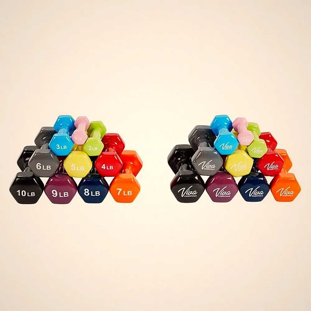 VivaEssentials Vinyl Coated Dumbbells Hand Weight Set 10 Pack (1-10 lbs.)