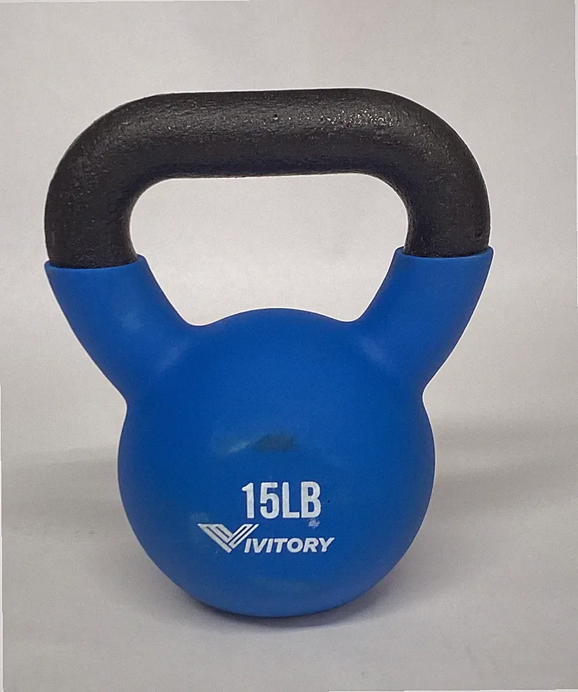 Vivitory 15 Lb Neoprene Coated Kettlebell Solid Cast Iron Blue Weight Dumbbell