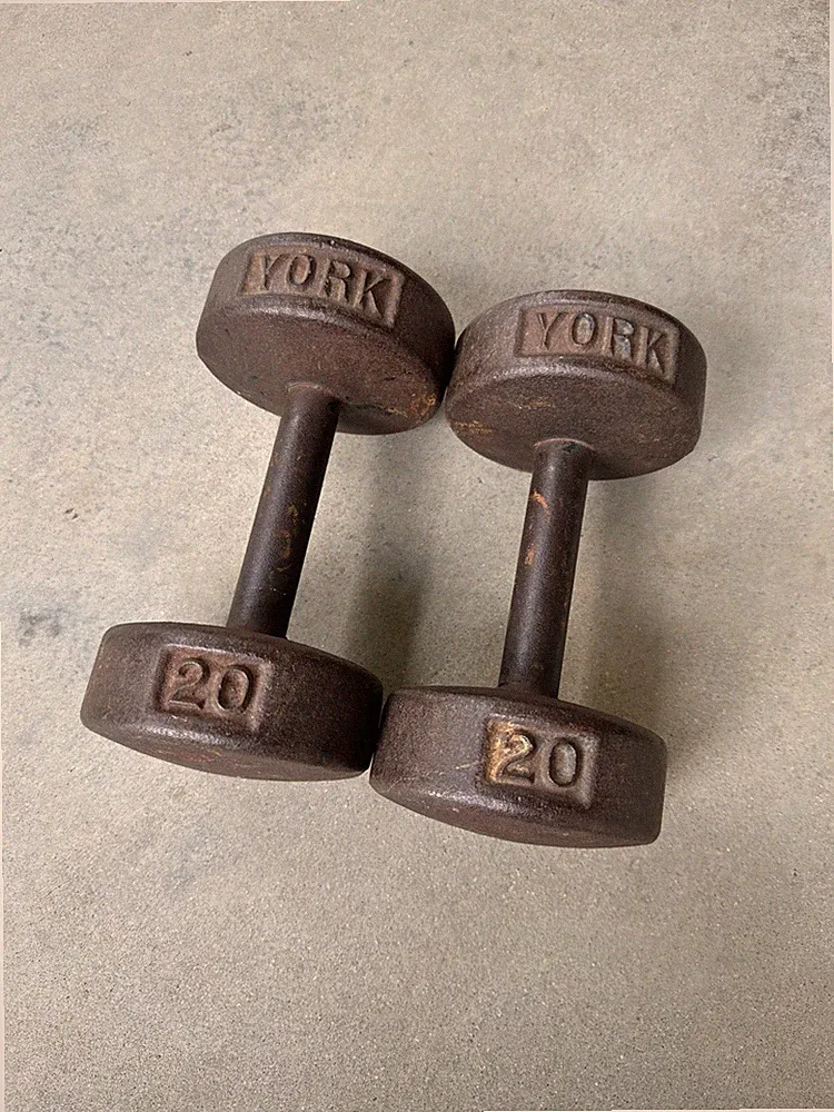 VTG Set Of 2X York Roundhead Dumbbell Single Weight 20lb USA Cast Iron