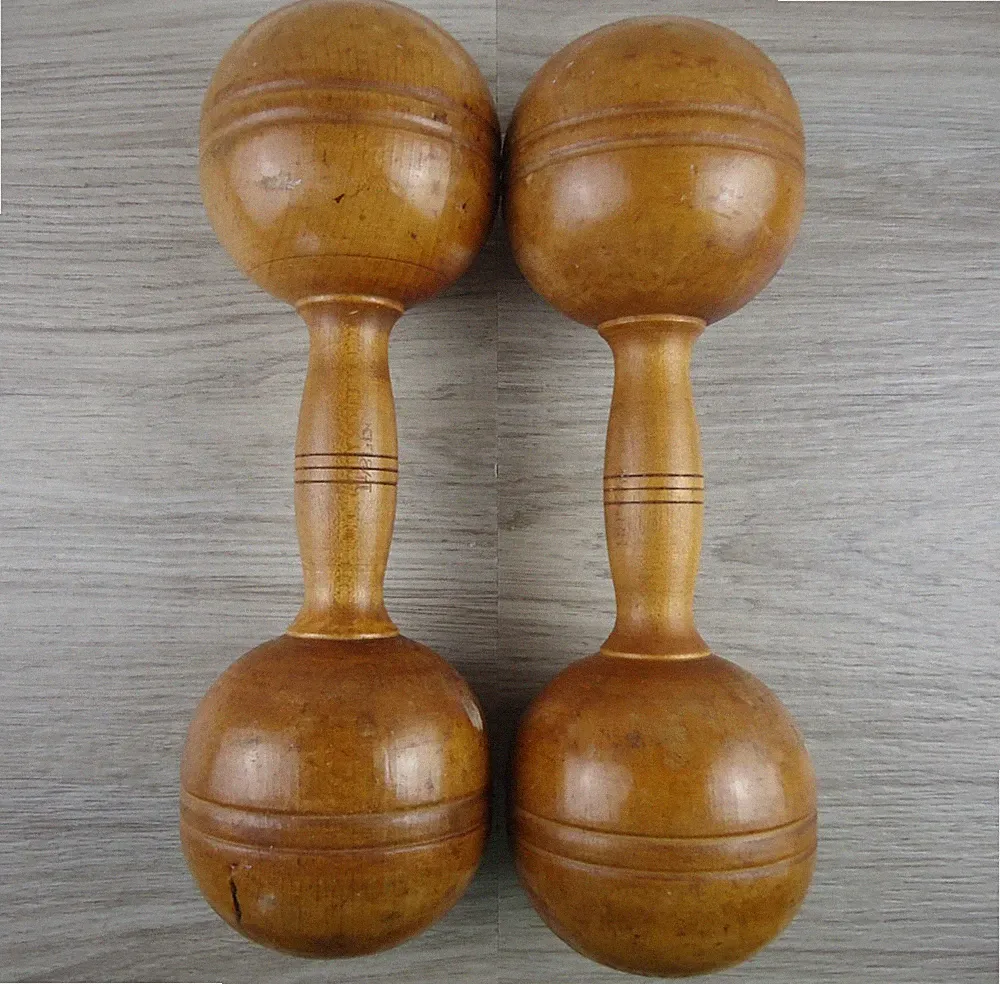 VTG Wooden Dumbbell Weights 1.5 lb. Rustic Hand Gym Training Pair Decoration