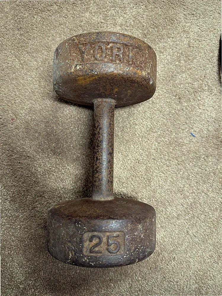 Vtg York 25 Lb Pound Dumbbell Single Round Head Stamped USA Cast Iron
