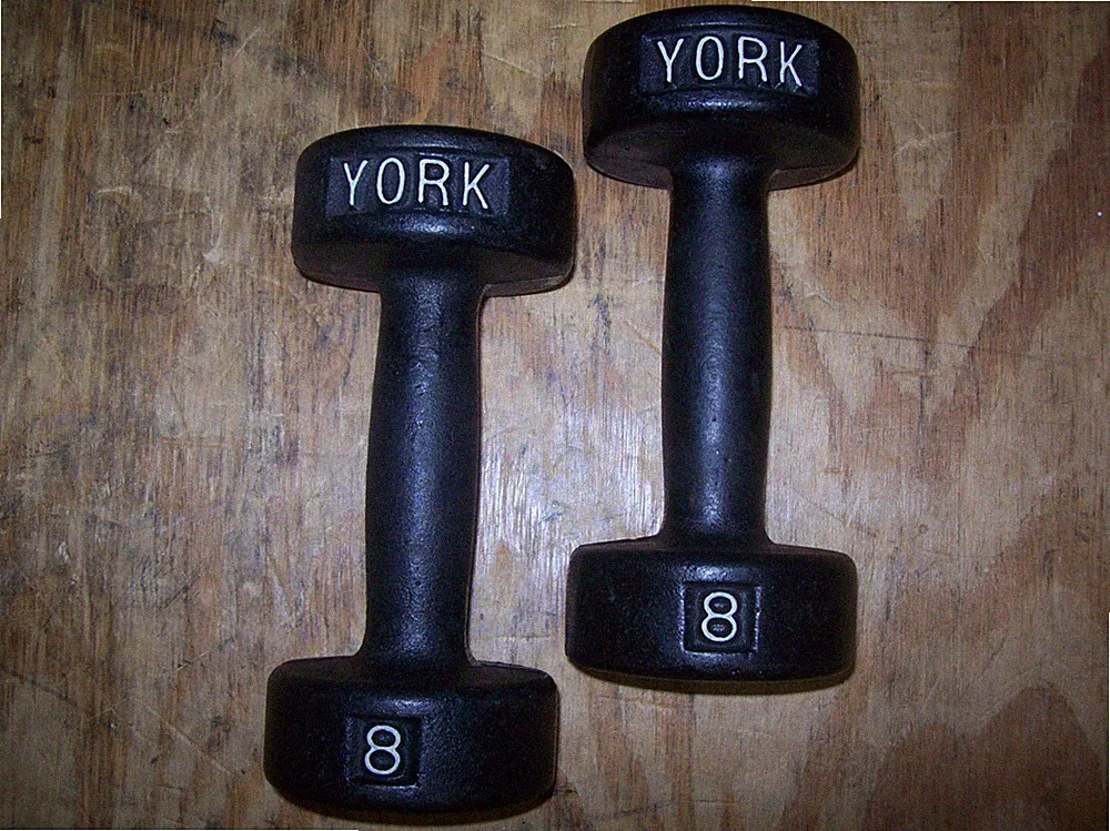 vtg YORK BARBELL 8 lb DUMBBELLS "ROUNDHEADS" BodyBuilding EXERCISE Fitness GYM*