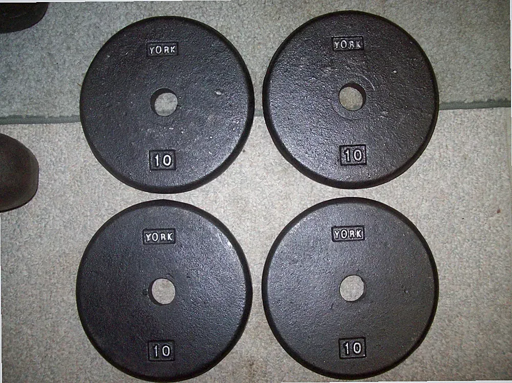 vtg YORK BARBELL "PANCAKE" 10s Bodybuilding fitness STRONGMAN Dumbbells GYM ab
