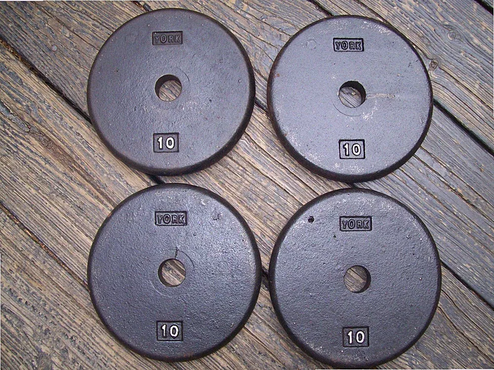 vtg YORK BARBELL "PANCAKE" 10s Bodybuilding fitness STRONGMAN Dumbbells weights
